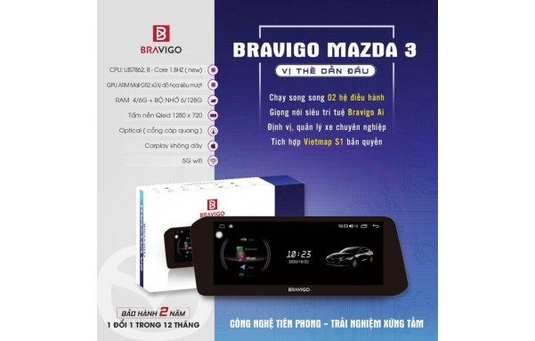 MÀN HÌNH ANDROID BRAVIGO MAZDA 3 2020